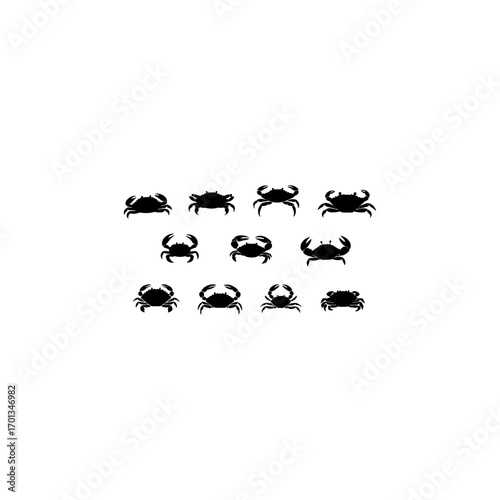 Silhouette animal sea crab collection set 