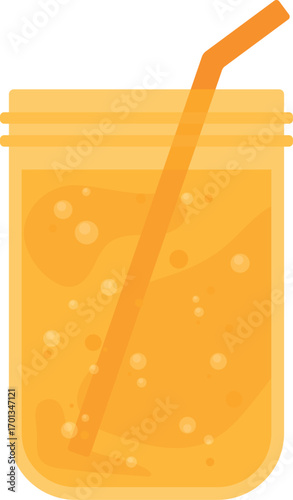 Soft Drink of iced fresh mango juice in flat vector illustration for summer tropical drink