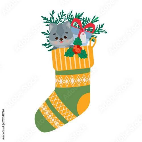 Cute Puppy in Christmas Stocking Vector Illustration
