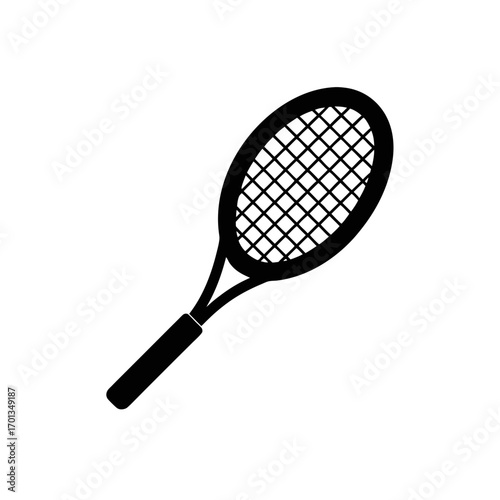 Isolated tennis racket graphic in black tone on transparent background