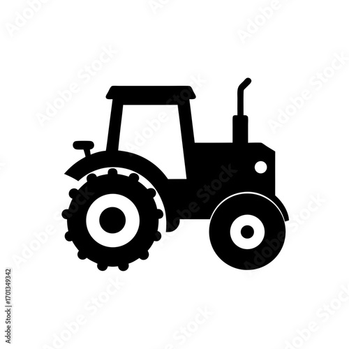 Illustration of a black farm tractor icon on transparent background