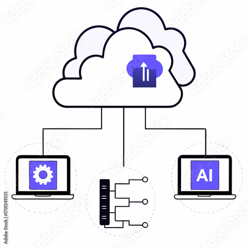 Abstract illustration of artificial intelligence integrated with cloud computing concepts