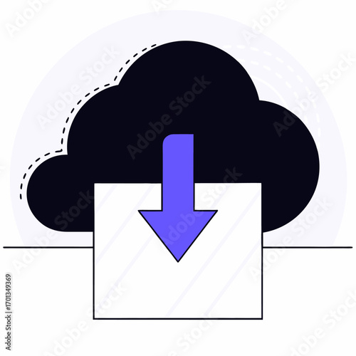 Sky blue cloud with a downward pointing arrow symbol