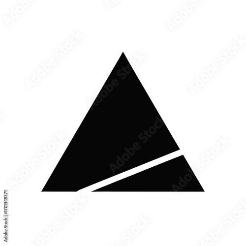 Black triangle with a dividing line shape on transparent background