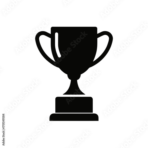 Silhouette of a black trophy cup on base on transparent background