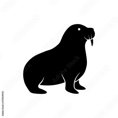Silhouette of a walrus sitting upright pose on transparent background