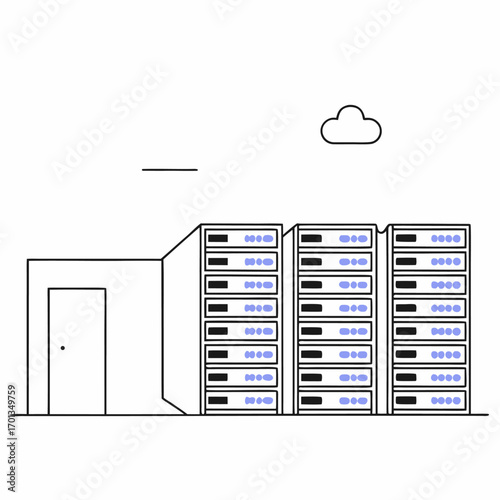 Modern server rack with network equipment and cables