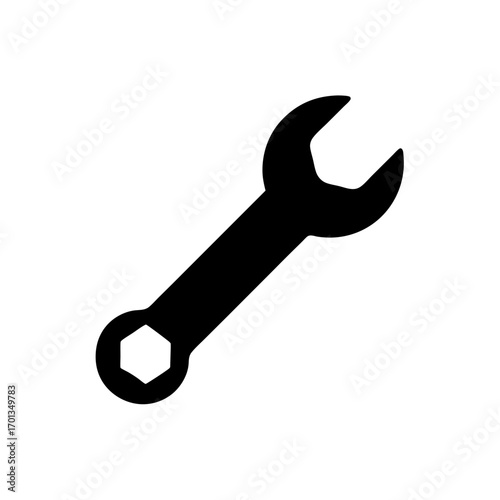 Silhouette illustration of a black wrench on transparent background