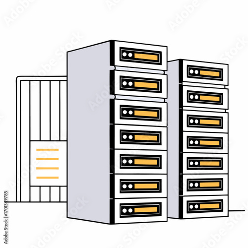 Modern server rack illustration with network equipment