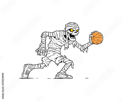 Spooky Mummy Playing Basketball