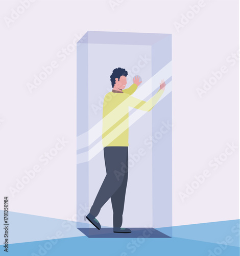 A man trap in a square of transparent glass. vector illustration.