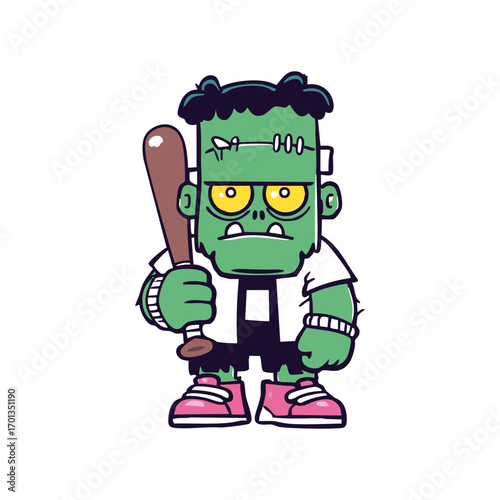 Scary Frankenstein Monster Baseball Cartoon
