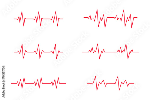 set of red heartbeat cardio graph on white background
