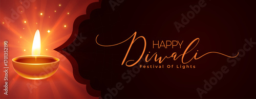 happy diwali event wallpaper with glowing diya