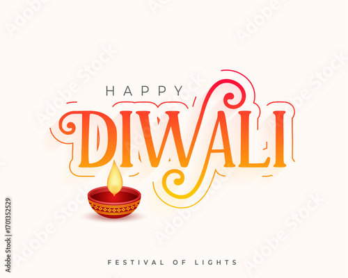 elegant happy diwali festive white background with diya