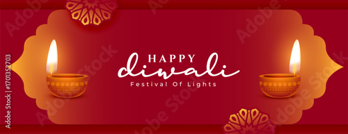 happy diwali red banner celebrate festival of light