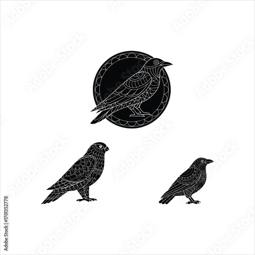 Crow Falcon Ornamental Art Vector Illustration

