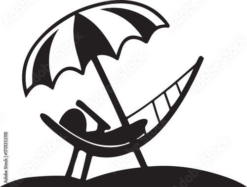 Rest on the island sea beach silhouette vector art illustration icon design