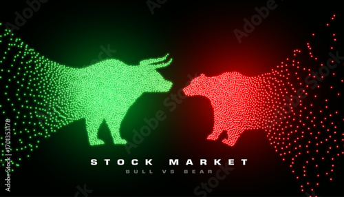particle style bull vs bear stock market trade background