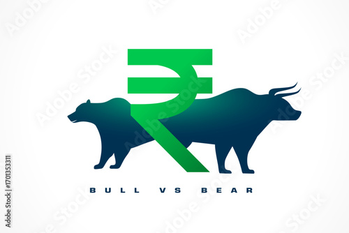 bull vs bear indian stock market background with rupee sign