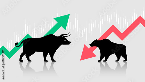 bullish vs bearish stock market price indicator chart background