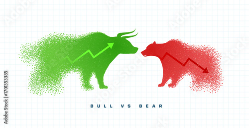 dotted bull vs bear financial market chart background