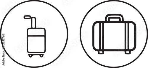 Tour travel bag trolly luggage icons set. Flat line art vector icon