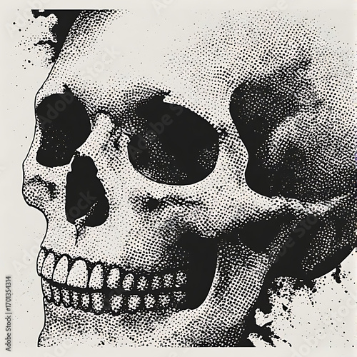 A spooky human skull and crossbones anatomy isolated on a dark black background for a scary Halloween horror or medical cranium concept.