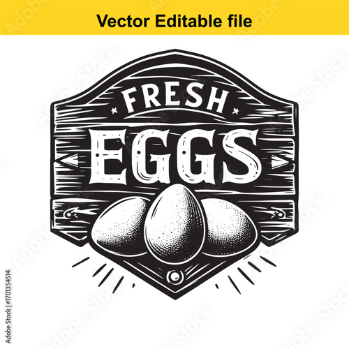 Vintage fresh eggs sign with eggs illustration isolated on white background