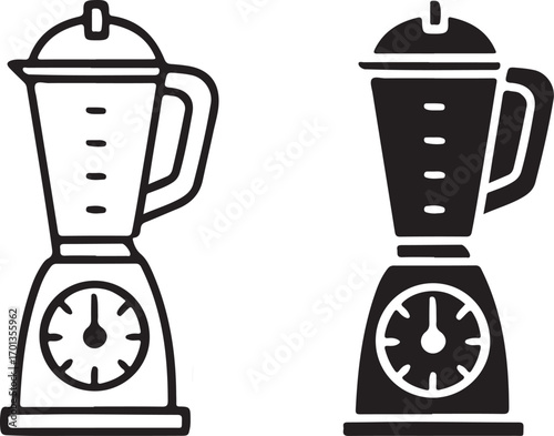 Electric blender machine icons set. Flat vector line art and silhouette