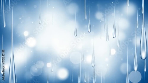 Image is a digital illustration featuring a stylized depiction of rain. The layout is a vertical orientation with a focus on elongated raindrops cascading down the frame. The background is a gradient 