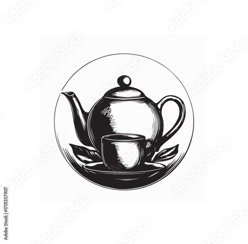 Ceramic Teapot and Cup Vector Illustration for Tea Drinking Design