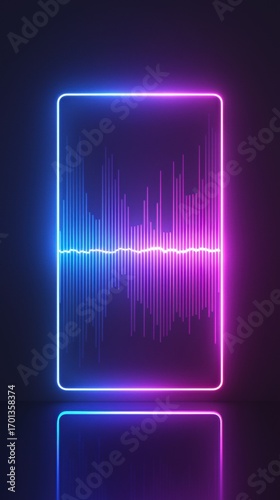 Neon-framed audio waveform display with vibrant blue and pink hues on a dark background