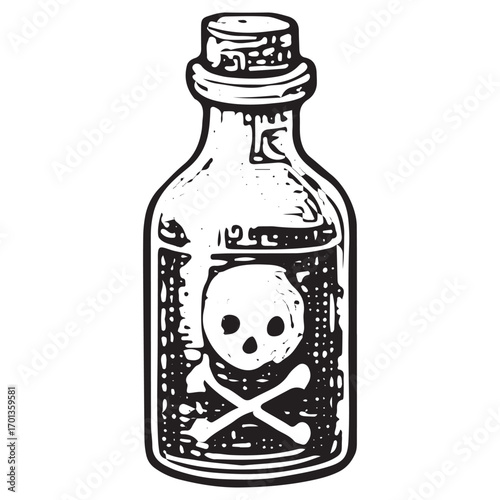 Poison Bottle Illustration: Skull Label Witchcraft Potion Art