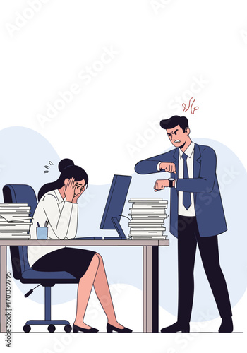 Office pressure employee workload and strict manager confrontation over deadline