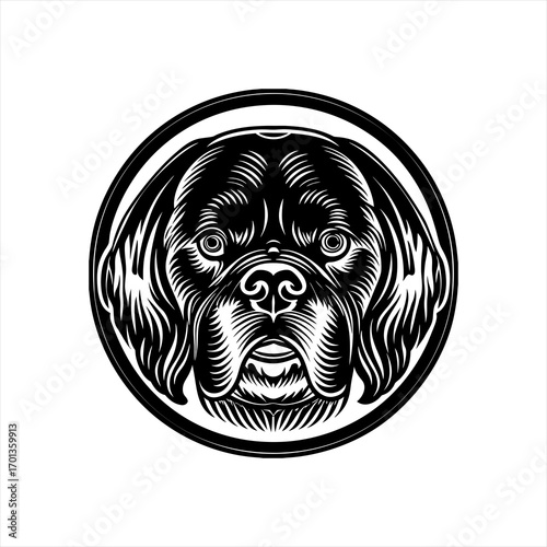 Stylized Black and White Dog Portrait Emblem 1.