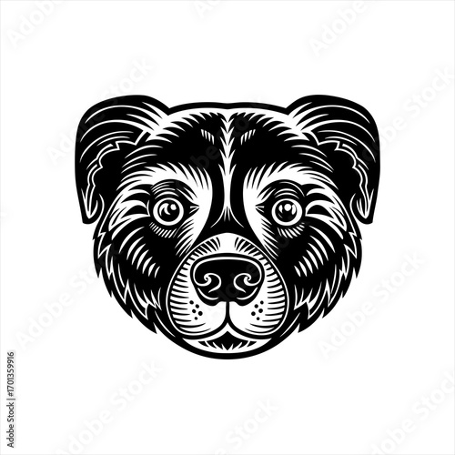 Stylized Black and White Dog Face Illustration.