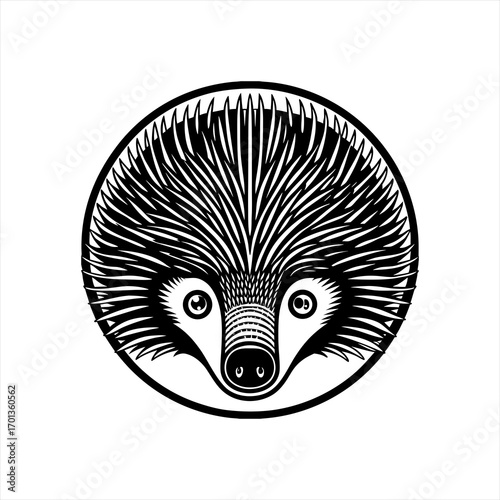 Stylized Black and White Porcupine Face Emblem.