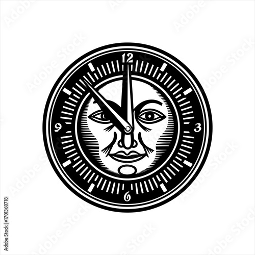 Stylized Clock Face with Human Features.