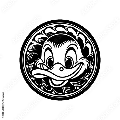 Stylized Cartoon Duck Face Emblem.