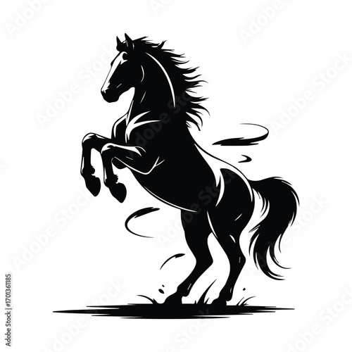 Powerful Black Horse Rearing Up Illustration for Logo or Graphic Design Projects