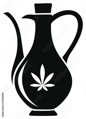 Marijuana leaf illustration on a vintage jug