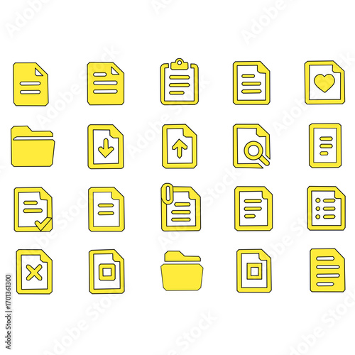 Yellow Document and Folder Icon Set – Digital File Management UI Pack