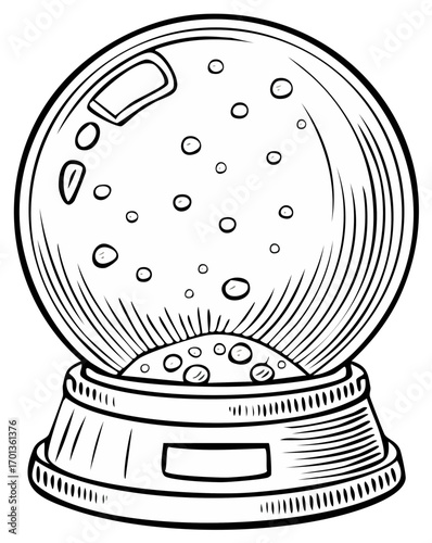Artistic Outline of a Snow Globe with Bubbles and a Blank Label