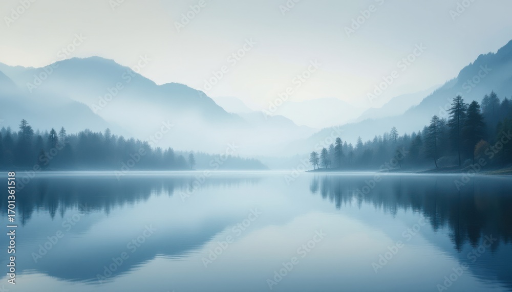 Fototapeta premium Serene Misty Lake Landscape