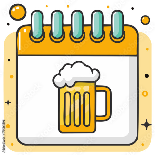 Beer Day Celebration Reminder on a Doodle Style Calendar Illustration