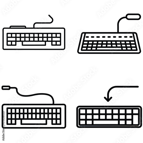 Collection of Keyboard Icons Line Art Illustrations for Web and App Design