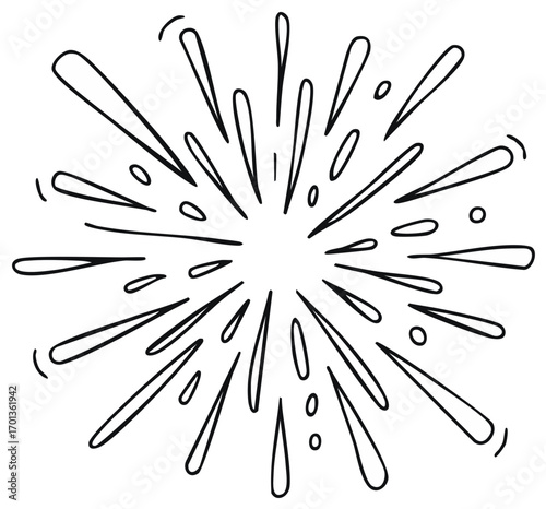 Explosion of Doodle Lines - Abstract Burst of Hand-Drawn Black Shapes for Illustration
