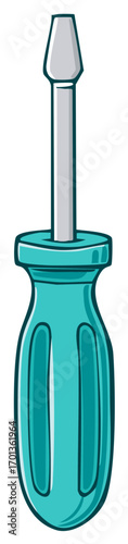 Teal flathead screwdriver simple cartoon illustration tool icon