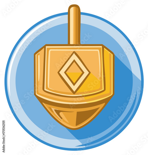 Festive golden dreidel spinning top illustration for Hanukkah holiday celebration with a modern flat design aesthetic.